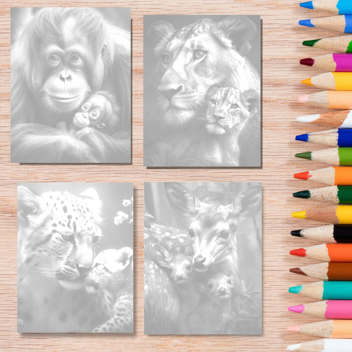 Mother love animals | printable adult grayscale colouring book pages | set of 20 printable coloring in pages instant digital download pdf