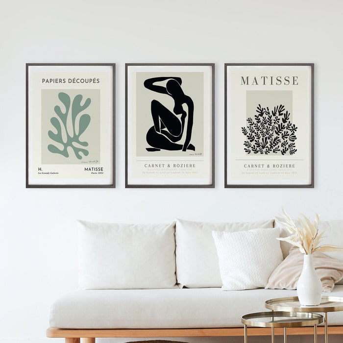 Matisse print set of 3, modern print set, minimalist gallery wall, beige decor, abstract wall art, black and white wall art, set of wall art