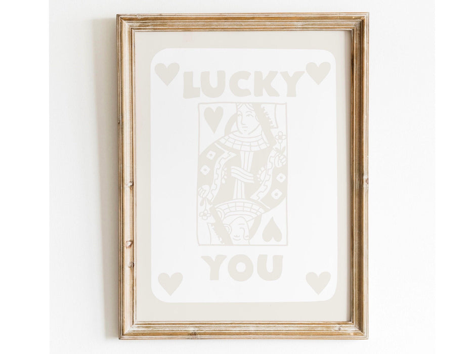 Lucky you beige minimalist trendy retro wall art aesthetic poster neutral print trendy wall art minimalist digital art
