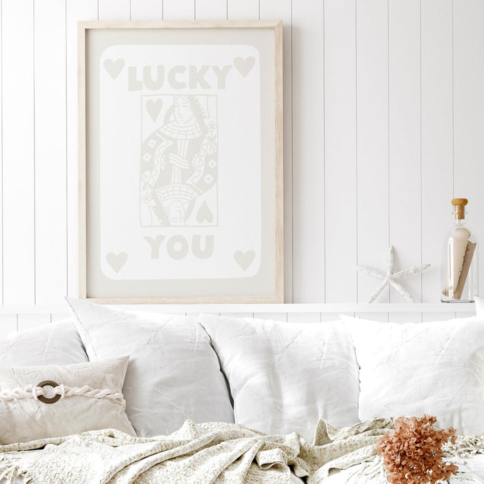 Lucky you beige minimalist trendy retro wall art aesthetic poster neutral print trendy wall art minimalist digital art