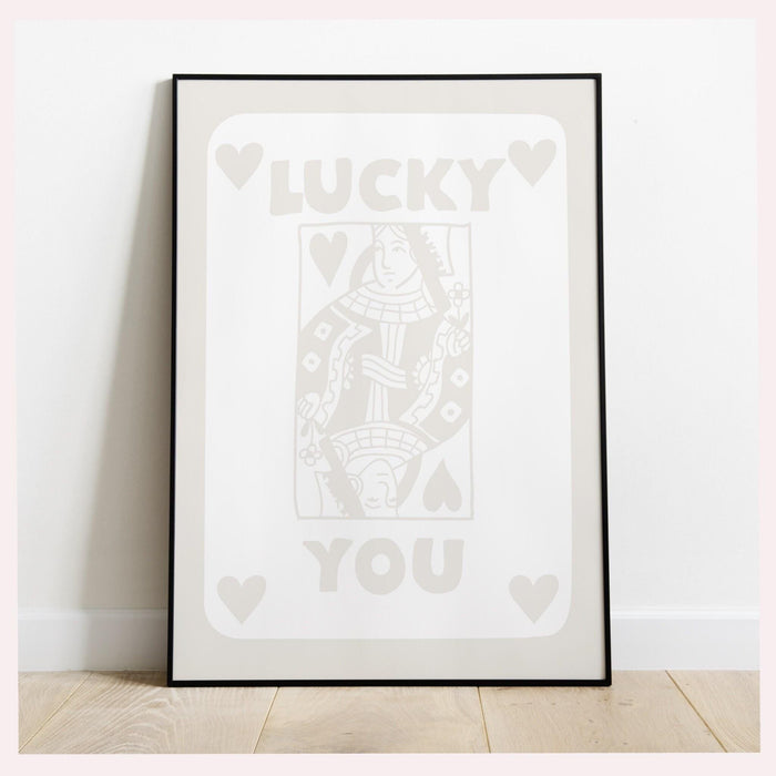 Lucky you beige minimalist trendy retro wall art aesthetic poster neutral print trendy wall art minimalist digital art