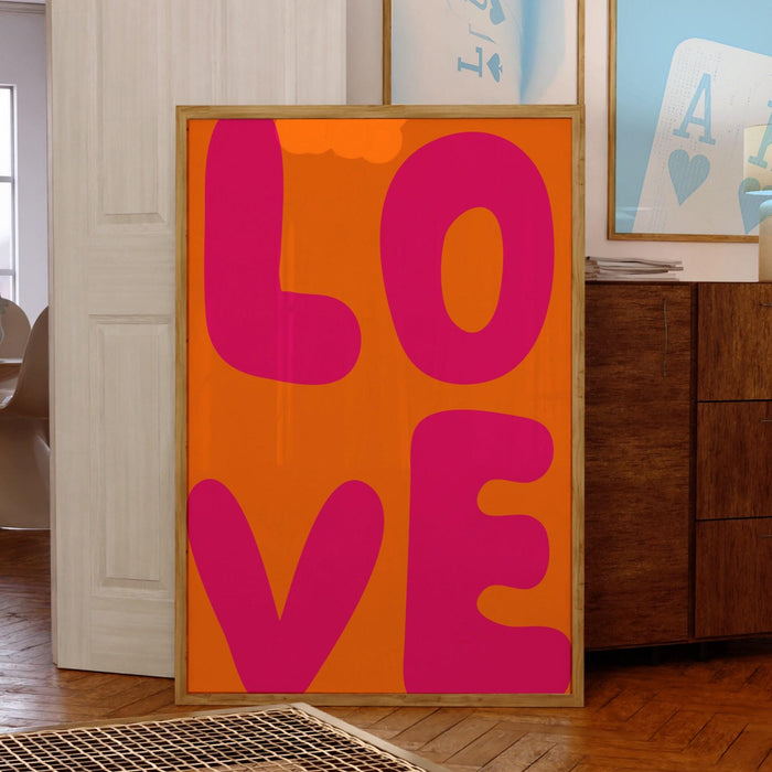 Love - trendy retro wall art,retro trendy aesthetic print,pink and orange trendy wall art, maximalist abstract digital art