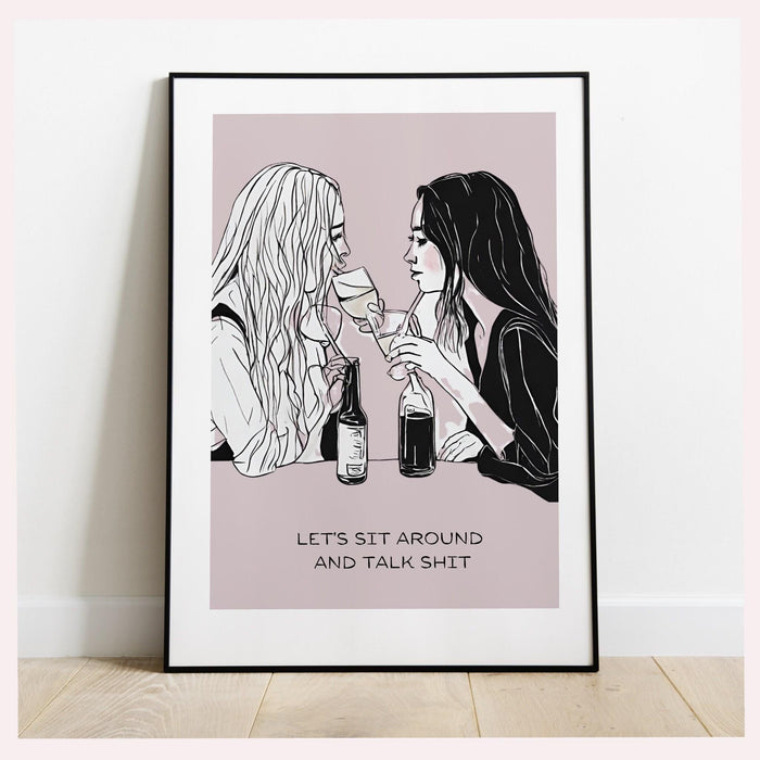 Let's sit around and talk shit-cocktail wall art-bar cart prints-digital prints- pink wall art-cocktail art-minimalist art-bar cart-dorm