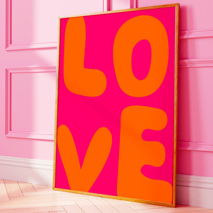 Love - trendy retro wall art,retro trendy aesthetic print,pink and orange trendy wall art, maximalist abstract digital art