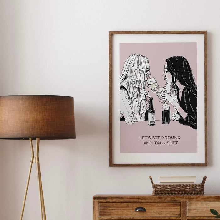 Let's sit around and talk shit-cocktail wall art-bar cart prints-digital prints- pink wall art-cocktail art-minimalist art-bar cart-dorm