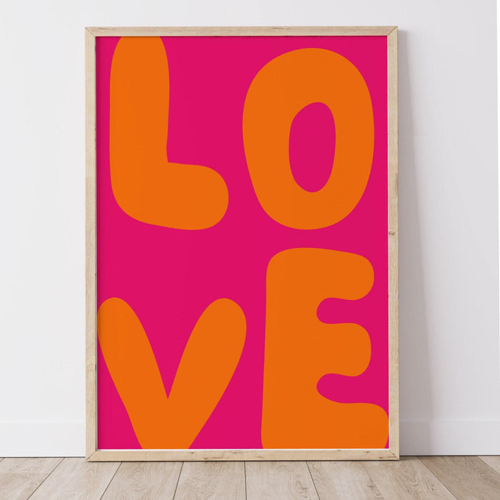 Love - trendy retro wall art,retro trendy aesthetic print,pink and orange trendy wall art, maximalist abstract digital art