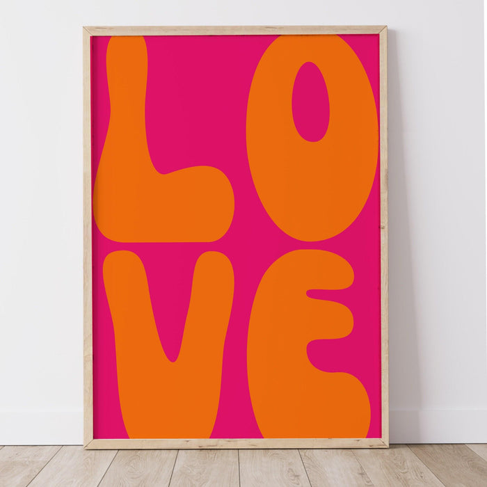 Love - trendy retro wall art,retro trendy aesthetic print,pink and orange trendy wall art, maximalist abstract digital art
