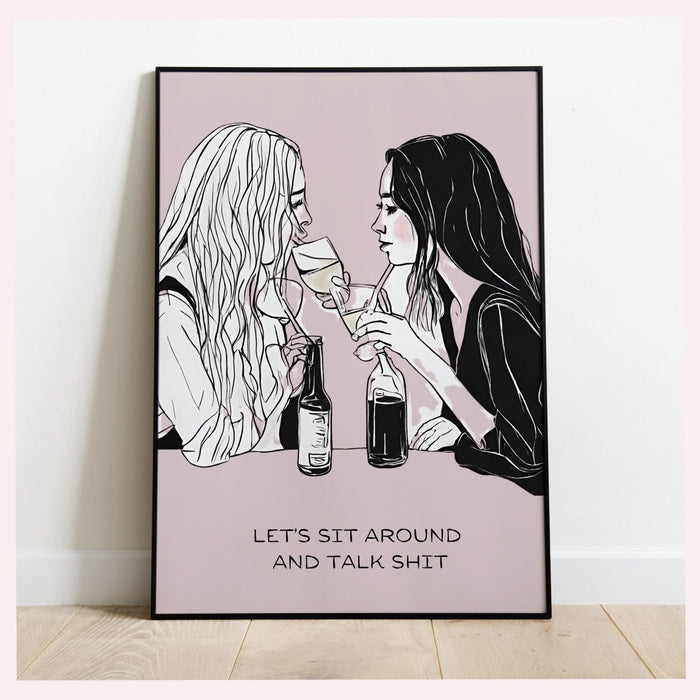 Let's sit around and talk shit-cocktail wall art-bar cart prints-digital prints- pink wall art-cocktail art-minimalist art-bar cart-dorm