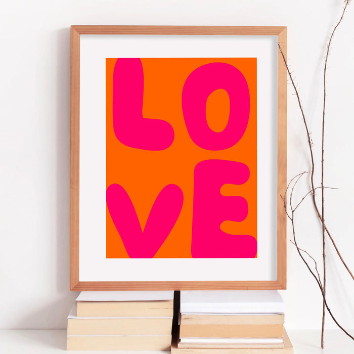 Love - trendy retro wall art,retro trendy aesthetic print,pink and orange trendy wall art, maximalist abstract digital art