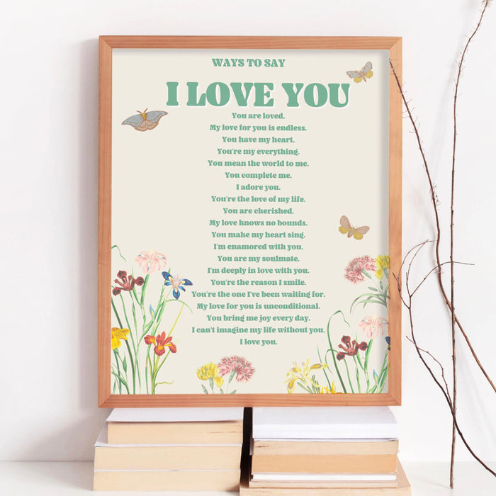 I love you wall print, digital download print, retro wall decor, large printable art, downloadable prints, gift for wife, girlfriend gift