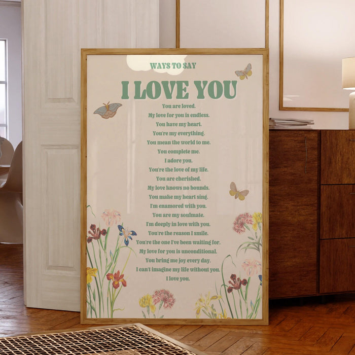 I love you wall print, digital download print, retro wall decor, large printable art, downloadable prints, gift for wife, girlfriend gift