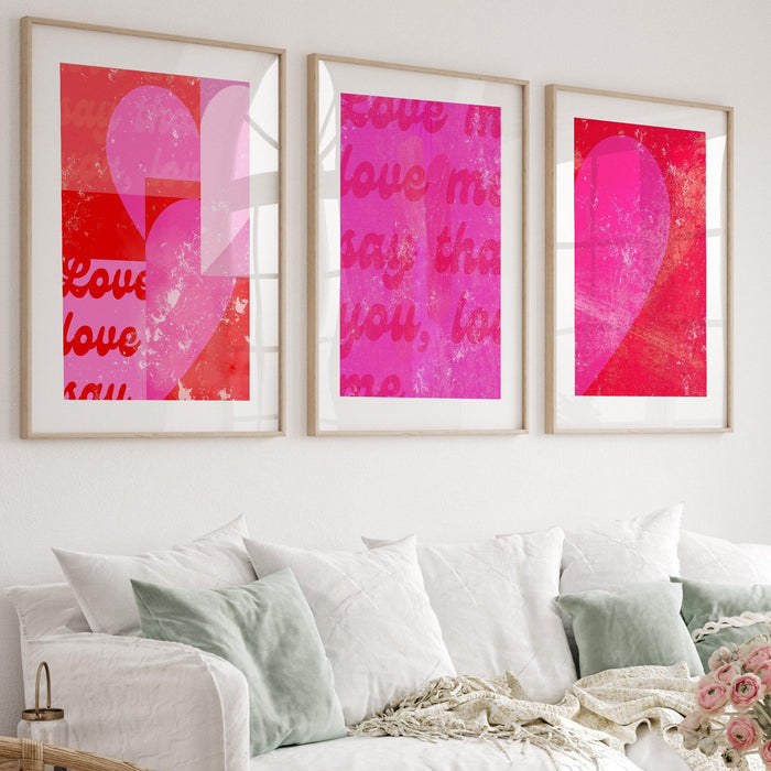 Hot pink wall art set of 6 prints | maximalist decor | over sofa prints | pink abstract print set | preppy wall art | hot pink gallery