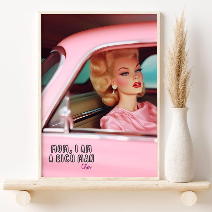 Funny doll wall art, cocktail doll art print, pink y2k chic girly retro print, preppy room decor, preppy wall art, bar cart decor, download