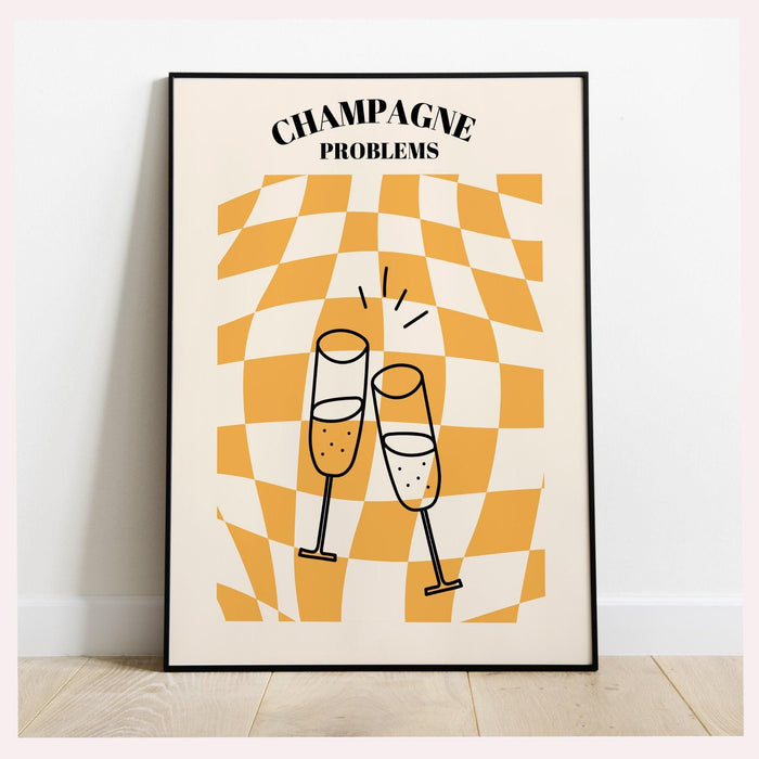 Funky champagne problems cocktail art, y2k art print, digital download printable, girly wall art, preppy wall art, bar cart, dorm room decor