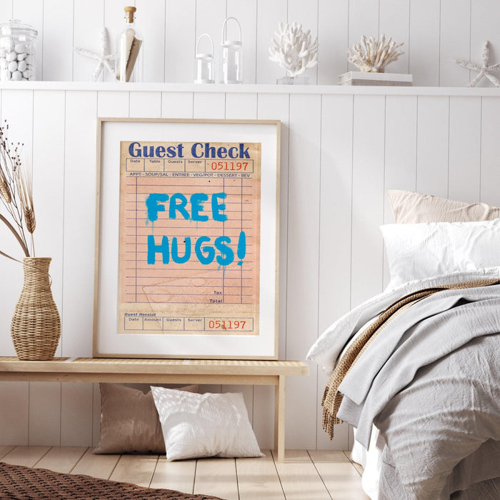 Free hugs print, trendy retro wall art, guest check,retro trendy aesthetic wall art vibrant trendy wall art, funny art,dorm room digital art