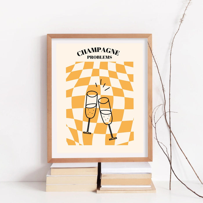 Funky champagne problems cocktail art, y2k art print, digital download printable, girly wall art, preppy wall art, bar cart, dorm room decor