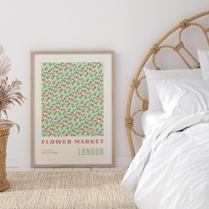 Flower market print, botanical wall art, floral drawing posters, london wall art, london print, digital download prints, floral print, green