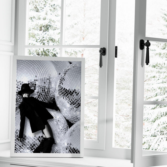 Fashion girl print | disco print | girls drinking print | fashion wall art | stylish wall art | black and white art | funky prints