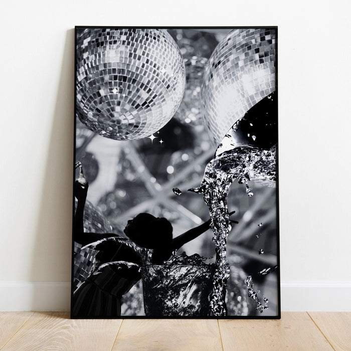 Fashion girl print | disco print | girls drinking print | fashion wall art | stylish wall art | black and white art | funky prints