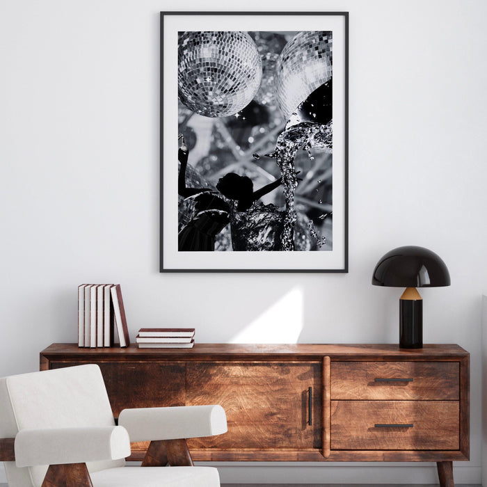 Fashion girl print | disco print | girls drinking print | fashion wall art | stylish wall art | black and white art | funky prints