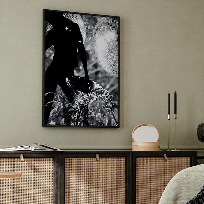 Fashion girl print | disco print | girls drinking print | fashion wall art | stylish wall art | black and white art | funky prints