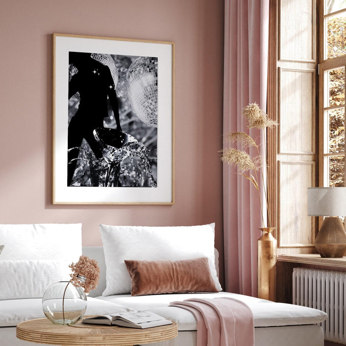 Fashion girl print | disco print | girls drinking print | fashion wall art | stylish wall art | black and white art | funky prints