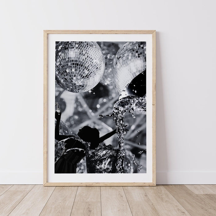 Fashion girl print | disco print | girls drinking print | fashion wall art | stylish wall art | black and white art | funky prints