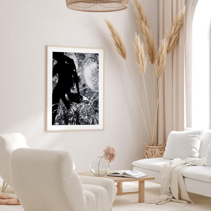 Fashion girl print | disco print | girls drinking print | fashion wall art | stylish wall art | black and white art | funky prints