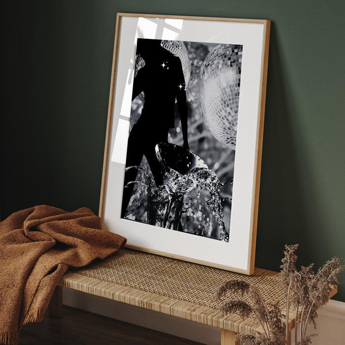 Fashion girl print | disco print | girls drinking print | fashion wall art | stylish wall art | black and white art | funky prints