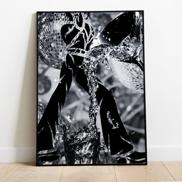 Fashion girl print | disco print | girls drinking print | fashion wall art | stylish wall art | black and white art | funky prints