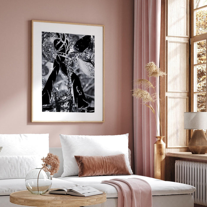 Fashion girl print | disco print | girls drinking print | fashion wall art | stylish wall art | black and white art | funky prints