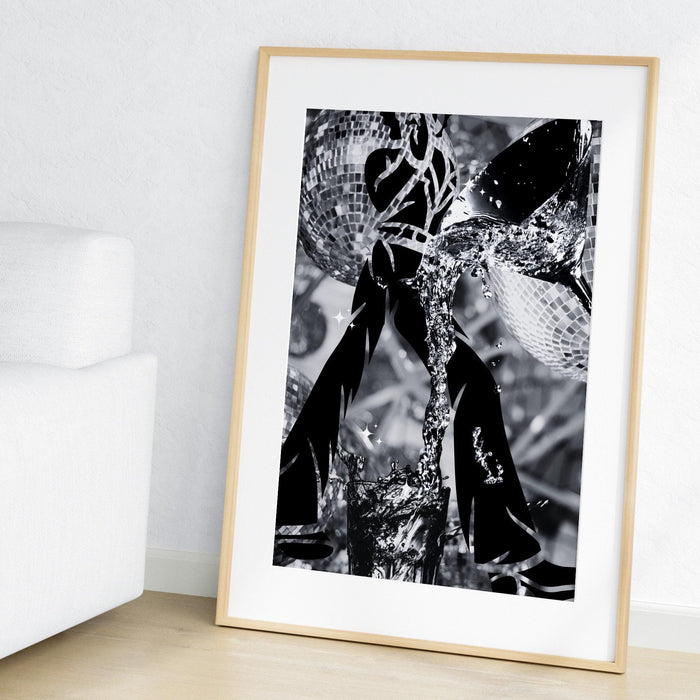 Fashion girl print | disco print | girls drinking print | fashion wall art | stylish wall art | black and white art | funky prints