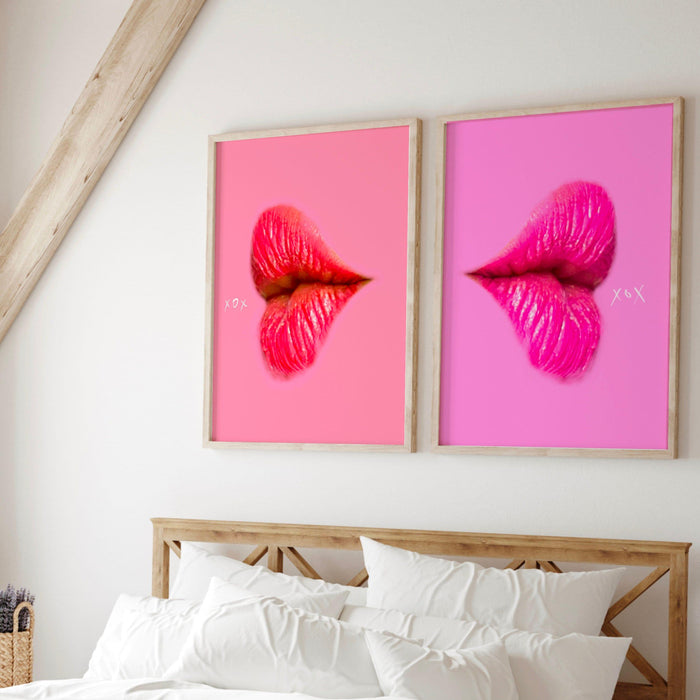 Dopamine decor maximalist lips print girls drinking print pink orange fashion wall art pink wall art funky prints  set of 3