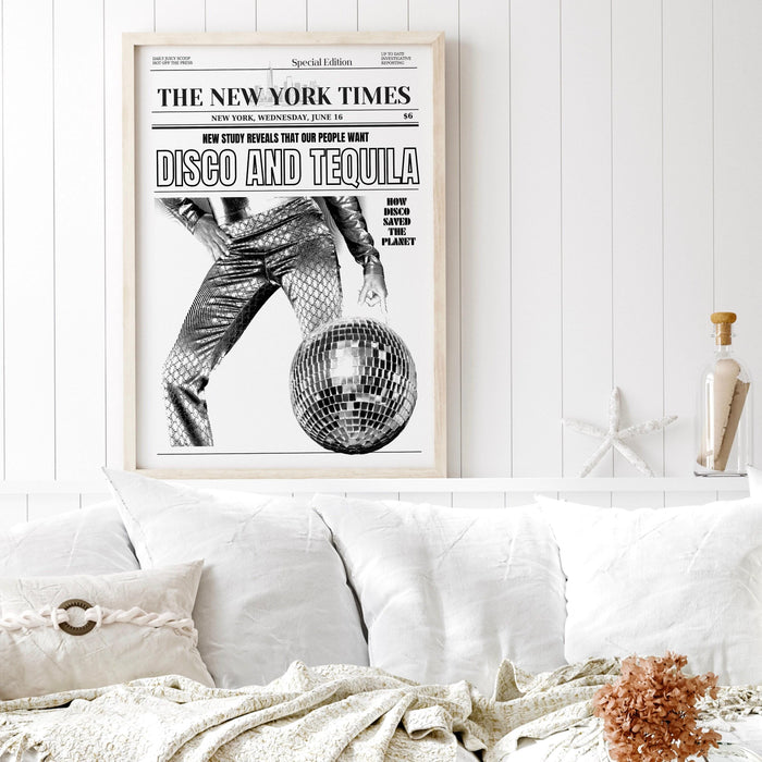 Disco tequila 2023 poster retro bar printable disco bar wall art digital artwork disco newspaper dorm room decor hot girls fashion print