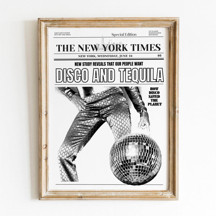 Disco tequila 2023 poster retro bar printable disco bar wall art digital artwork disco newspaper dorm room decor hot girls fashion print