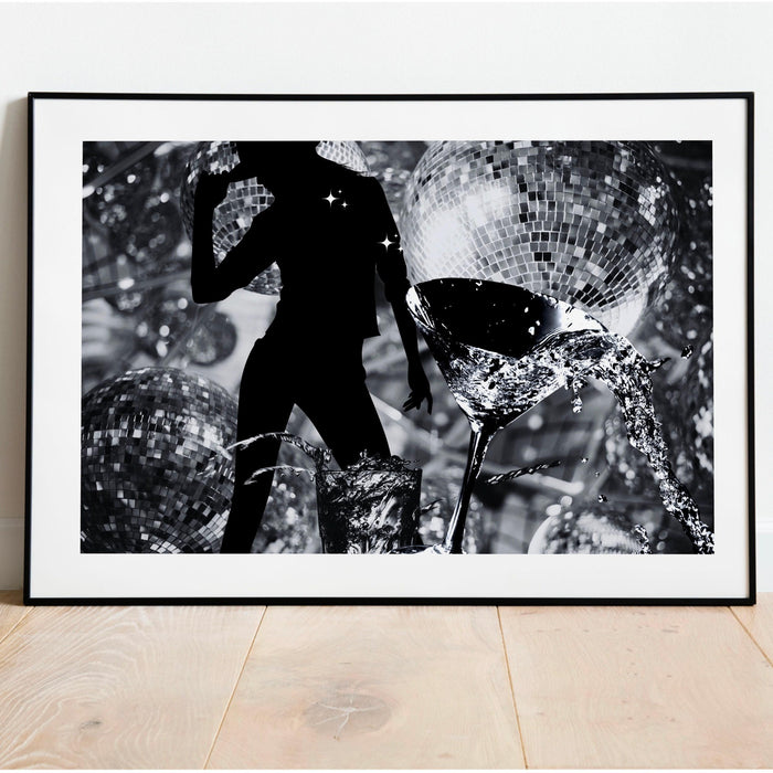 Disco dancing, apartment gallery wall, trendy bar cart art, set of 5, aesthetic print, disco poster,black  white prints, digital art