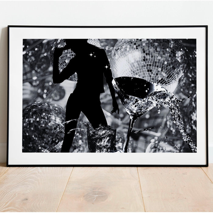 Disco dancing, apartment gallery wall, trendy bar cart art, set of 5, aesthetic print, disco poster,black  white prints, digital art