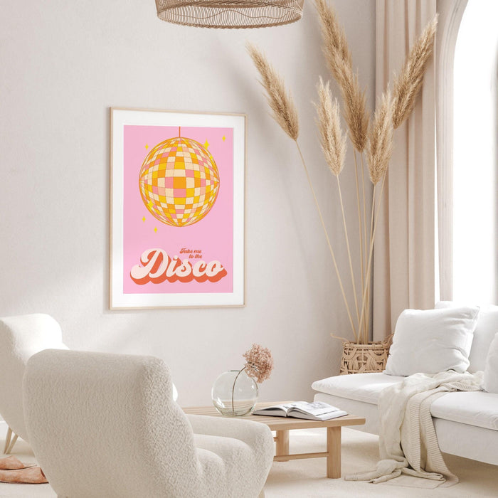 Disco ball wall art, trendy pink and orange print,retro style poster,modern wall art,printable wall art,cute dorm decor,dorm wall art,disco