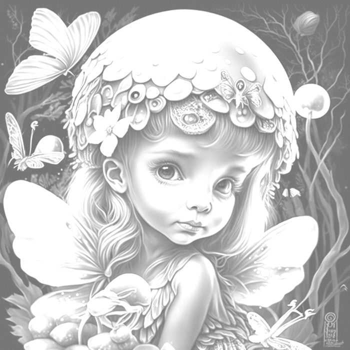 Delicate fairy princess coloring page | fantasy coloring book, adult + kids, instant download - grayscale page - gift, printable pdf, png