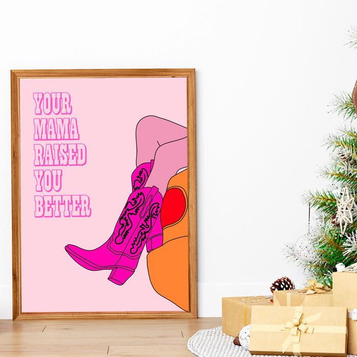 Cowgirl poster, pink rodeo poster print, retro style poster, preppy wall art, pink cowboy boots, trendy wall art, dorm room decor, cowgirl