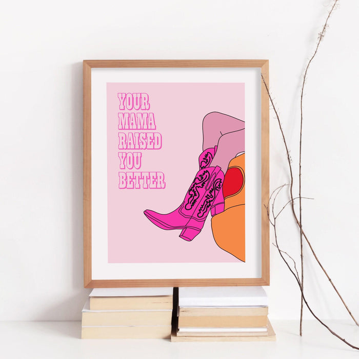 Cowgirl poster, pink rodeo poster print, retro style poster, preppy wall art, pink cowboy boots, trendy wall art, dorm room decor, cowgirl