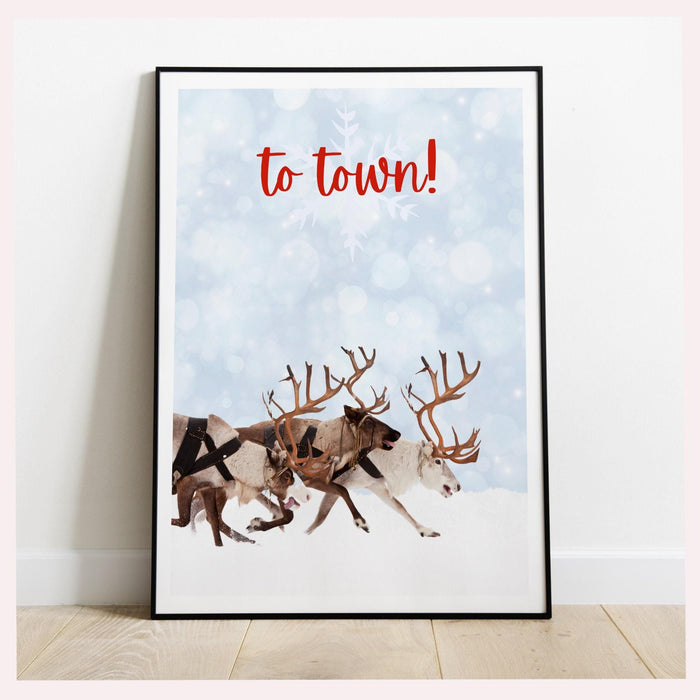 Christmas santa claus reindeer with a sleigh printable | xmas printable home decor | christmas decorations | christmas wall art, set of 3,
