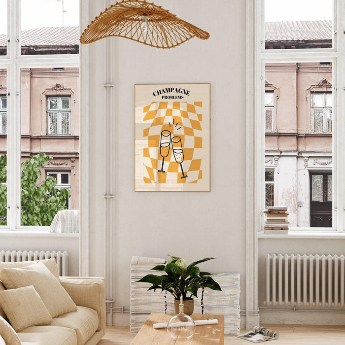 Champagne problems,swiftie gift,funky checkered wavy poster,retro print , retro,disco ball decor,70's preppy poster ,minimalist, y2k art