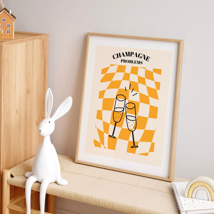 Champagne problems,swiftie gift,funky checkered wavy poster,retro print , retro,disco ball decor,70's preppy poster ,minimalist, y2k art