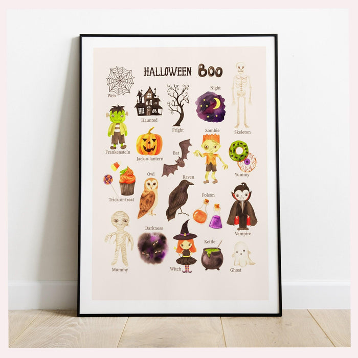 Alphabet chart  halloween, watercolor halloween printable, retro fall, fall printable, print at home, autumn art prints, halloween poster