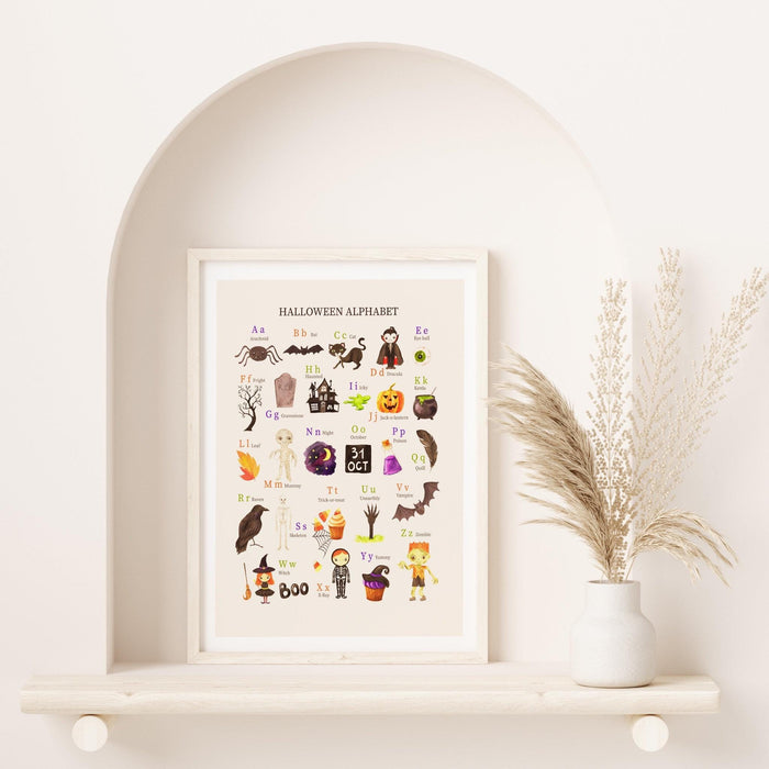 Alphabet chart  halloween, watercolor halloween printable, retro fall, fall printable, print at home, autumn art prints, halloween poster
