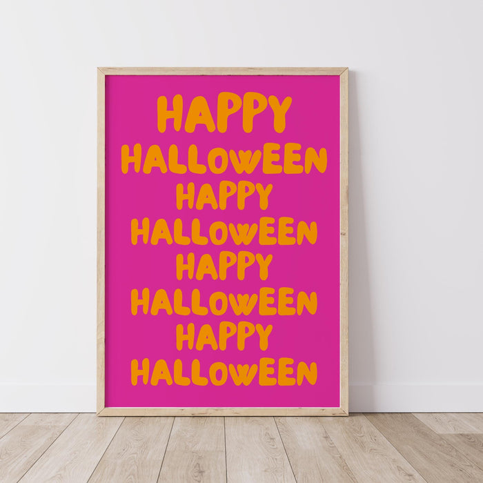 Happy Halloween pink print orange halloween poster typographic pink halloween wall art digital artwork printable halloween digital download