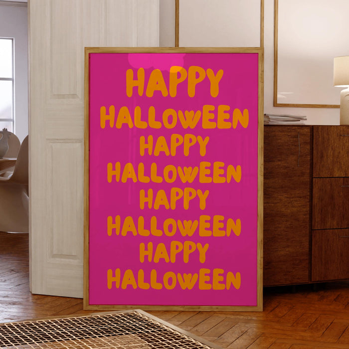 Happy Halloween pink print orange halloween poster typographic pink halloween wall art digital artwork printable halloween digital download