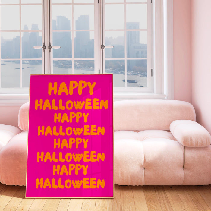 Happy Halloween pink print orange halloween poster typographic pink halloween wall art digital artwork printable halloween digital download