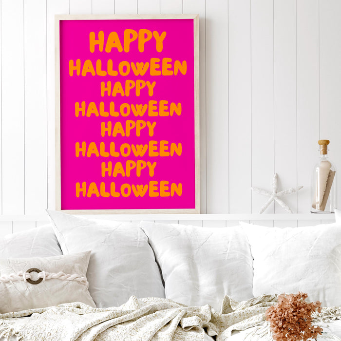 Happy Halloween pink print orange halloween poster typographic pink halloween wall art digital artwork printable halloween digital download
